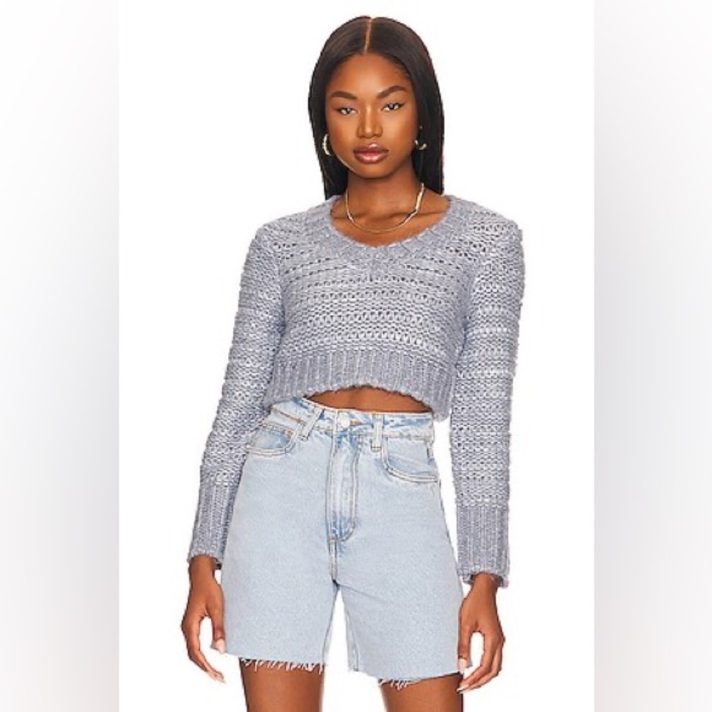 🎀 NEW LOVERS + FRIENDS Galina Cropped Pullover in Steel Blue LARGE